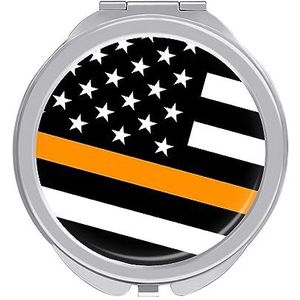USA Dunne Oranje Lijn Vlag Compact Kleine Reizen Make-up Spiegel Draagbare Dubbelzijdige Pocket Spiegels Voor Handtas Purse