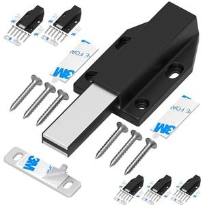 Tonitrui Magnetische push-vergrendeling zonder nagelinstallatie, heavy duty, kastdeuropener, tip on voor deuren, beslag, meubels, laden, drukopener, kastdeuropener, magneetsnapper (zwart, 6)