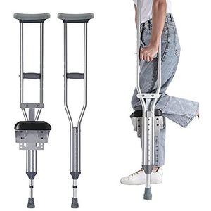 1 paar verstelbare kruk met kniesteun, lichtgewicht wandelstok voor grote volwassenen, dames en heren, aluminium, schokbestendig en belasting 150 kg (l) (s)