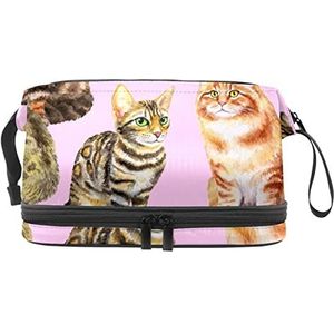 Grote capaciteit reizen cosmetische tas,Grappige kat hand tekenen zwart bruin,Make-up tas,Waterdichte make-up tas organisator, Meerkleurig, 27x15x14 cm/10.6x5.9x5.5 in