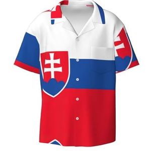 OdDdot Vlag van Slowakije Print Heren Overhemden Atletische Slim Fit Korte Mouw Casual Business Button Down Shirt, Zwart, XXL