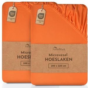 NatureMark Hoeslaken, microvezels, 2 stuks, in vele maten en kleuren (laken 200 x 220 cm, Terracotta)