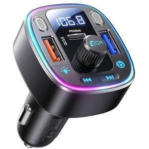 LENCENT FM Transmitter Auto Bluetooth 5.4, 54 W Auto Bluetooth Adapter, Dual USB-poorten, snel opladen (PD 36W & QC3.0), muziek-adapter, handsfree, dubbele microfoons & USB-stick
