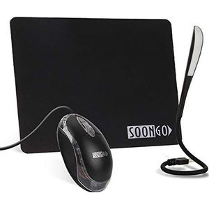 Mini Muismat Kinderen Muizen voor Laptop USB LED Licht 3 in 1 Gift Combo Muismat Antislip Rubberen Basis USB Leeslamp met Dimbare Touch Schakelaar en Flexibele Zwanenhals voor Laptop Thuiskantoor