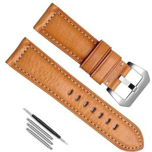 dayeer Leren horlogeband geschikt voor Panerai horlogeketting 22 mm 24 mm vervangende horlogebandaccessoires (Color : Khaki Silver, Size : 24mm)