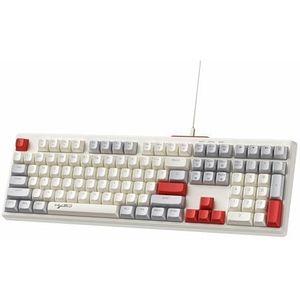 MAMBA SNAKE V300 Retro bedraad gaming toetsenbord met 108 toetsen, membraan toetsenbord met gemengde kleuren met RGB-achtergrondverlichting, multimediatoetsen, sferische keycaps - Grijs rood