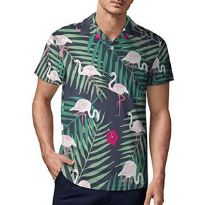 Tropische flamingo en blad heren golf poloshirt zomer korte mouw T-shirt casual sneldrogende T-shirts 4XL