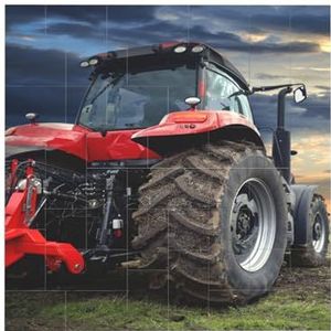 Decoratief gebouw baksteen blok puzzel, boerderij tractor zonsondergang zaaien afdrukken, Box Brain Game Puzzel Fotolijsten Poster Frames, Opknoping Poster Home Decor, Vierkante vormige Medium