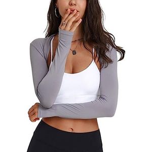 xbiez Solid Shrug Crop Tops Voor Vrouwen Open Voorkant Crop Vest Lady Arm Mouw Zon Kleding