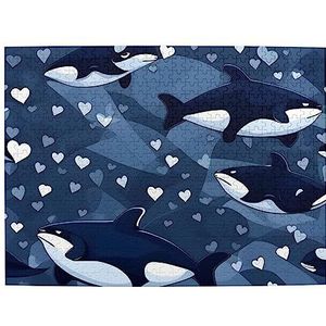 Blauwe orka houten legpuzzel 500 stuks voor kinderen volwassen puzzel 20,4 inch x 15 inch (ca. 52 cm x 38 cm)