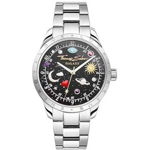 THOMAS SABO Unisex horloge met kosmische wijzerplaat in zwart zilverkleurig roestvrij staal, roestvrij staal zilver WA0402-201-203, 34 MM
