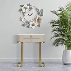 Dmora - Console Bolzano, multifunctionele tafel, bijzettafel, bureau voor hal, crème en goud, 70 x 40 x 80 cm