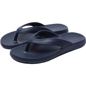 UBOHUZ Teenslippers voor dames, platte slippers voor dames, zomer, outdoor, comfort, zachte zool, strandsandalen voor dames, platte pantoffels, binnen, casual, huisslippers voor strand, binnen, Blauw