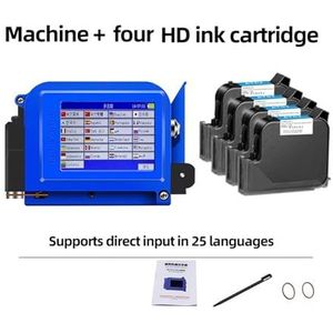 Handheld inkjetprinter, 25,4 mm draagbare inkjetprinter, kleine mini QR-code batchnummerprinter, sneldrogende inkt vervaagt niet voor tekst/barcode/logo/QRCode/teller(1 Printer-4 HD ink)