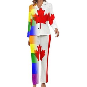 LGBT Pride Canadese vlag dames pyjama set bedrukte pyjama set nachtkleding pyjama loungewear sets L