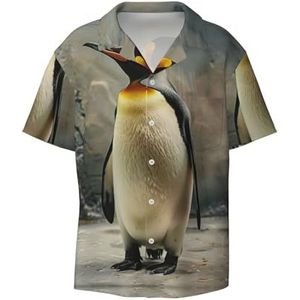 OdDdot Pinguïn print heren button down shirt korte mouw casual shirt voor mannen zomer business casual overhemd, Zwart, XXL