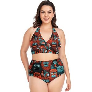 Halloween Baby Sugar Ghost Vrouwen Bikini Sets Plus Size Badpak Twee Stukken Hoge Taille Strandkleding Meisjes Badpakken, Pop Mode, 3XL