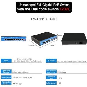 Volledige Gigabit POE-netwerk Ethernet-switch, 6, 10, 11, 18, 20, 27 poorten, 1000 Mbps Naadloze Schakeling(EW-S1810CG-AP)