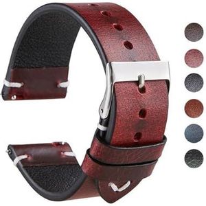 ZHGUIMING Handgemaakte Retro Roodbruine Lederen Horlogeband Snelsluiting Kalfsleren Horlogeband Armband 18mm 20mm 22mm Horloge Accessoires(Red brown,20mm)