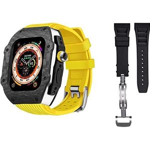 OFWAX Luxe koolstofvezel horlogekast met 2 bandmodificatieset, voor Apple Watch 8 Ultra 49 mm, Siliconen rubberen horlogeband Cover Retrofit Set, Voor iWatch 8 7 6 5 4 SE 45 mm 44 mm, 44mm, agaat