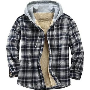Heren geruite hoodies overhemdjack dikker fleece gevoerd flanellen jack,knoopoverhemd katoen flanel geruit overhemd shacket houthakker warme westerse winteroverhemdjassen,XXL