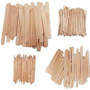 [300 stuks] 4 Stijl Diverse Houten Waxing Sticks 300, Ontharing Sticks Applicator, Spatels, Voor Braziliaans waxen en Wenkbrauw, Been en Klein tot Groot gebied en Creft, Kunstwerk, Meer