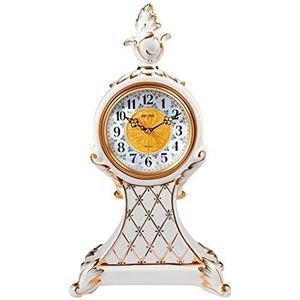 Bureauklok Tafelklok Woonkamer Grote keramische klok Home Clock Desktop Ornaments Desktop Stille Europese luxe tafelklok Wit Goud Creatief (Kleur: C)