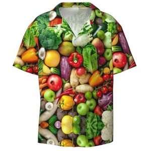 OdDdot Verse groenten en fruit print heren overhemden atletisch slim fit korte mouw casual zakelijke button down shirt, Zwart, S