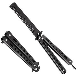 Vlinderkam, vlinderkam, praktijkkam, 1 stuk vlinderkam roestvrij staal, opvouwbaar, zakkam, veerkam, barberkam, haaraccessoires (zwart)