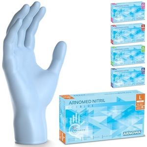 ARNOMED wegwerphandschoenen lichtblauw, nitril handschoenen L, wegwerphandschoenen met 100 stuks per doos, poedervrij. Latexvrije rubber handschoenen, verkrijgbaar in S, M, L & XL