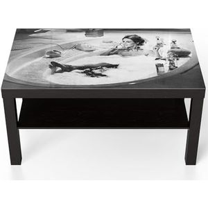 DEQORI Glazen tafel | zwart groot 90x50 cm | motief badkamer elegantie | opvallende bijzettafel van glas | hoogglans salontafel voor de woonkamer | moderne banktafel met design