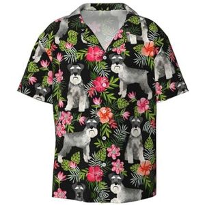 OdDdot Honden- en bloemenprint heren button down shirt korte mouw casual shirt voor mannen zomer business casual overhemd, Zwart, XXL
