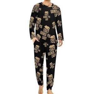 Crazy Guinea Pig Lady Comfortabele heren pyjama set ronde hals lange mouwen loungewear met zakken XL