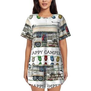 JIAWUJYNB Happy Camper Print dames pyjama met korte mouwen - comfortabele korte sets, mouwen nachtkleding met zakken, Zwart, M
