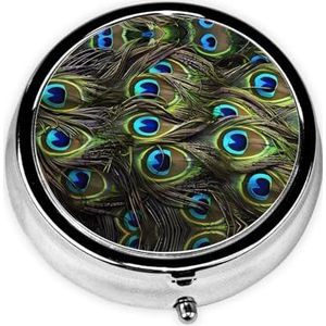 Verse pauw draagbare pillendoos, 3 compartimenten medicijnpillenetui, bedrukte pillenorganizer voor zakportemonnee en reizen