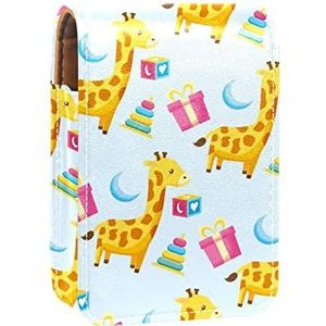 Giraffe Patroon Lipgloss Houder Lipstick Case Draagbare Mini Lipstick Opbergdoos Reizen Lipstick Organizer Case met Spiegel voor Vrouwen, Meerkleurig, 9.5x2x7 cm/3.7x0.8x2.7 in