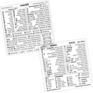 SYNERLOGIC (1 set) Mac OS + Word/Excel (voor Mac) Shortcuts Stickers Bundle | No-Residue gelamineerd vinyl cheatsheet MacBook Keyboard Stickers 83 x 83 mm (transparant/zwart, 1 set)