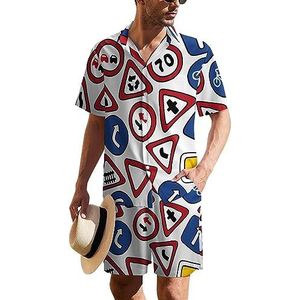 Verkeersborden Hawaïaans pak voor heren, set van 2 stuks, strandoutfit, shirt en korte broek, bijpassende set