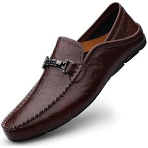 Loafers for heren Veganistisch leer Effen kleur Schort Teen Penny Loafers Bestand antislip Comfortabel Klassiek instapper(Brown,36 EU)