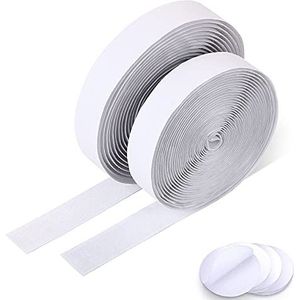 Vicloon Tape zelfklevend Extra Sterk, 8M Dubbelzijdig Klevend Met Klittenbandsluiting Zelfklevend Klittenband Klittenband en Haakband, 20mm Breed - wit