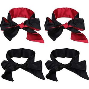4-delig Slaapmasker, Satijnen Oogmasker Blinddoek, Zijden Oogkap Slaapmasker Blinddoek Stropdas 150 Cm (zwart Rood)