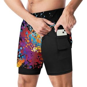 Splat Inkt Regenboog Grappige Zwembroek met Compressie Liner & Pocket Voor Mannen Board Zwemmen Sport Shorts