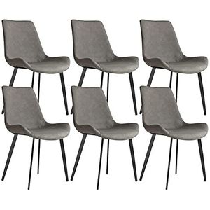 GEIRONV Dining stoel Set van 6, Mid-Century Style Keuken Lederen Kantoor Stoel Zij Comfortabel Stoelen Gestoffeerde Leisure Chair Eetstoelen