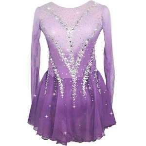 Dames Lange Mouwen Kunstschaatsjurken, Meisjes Sprankelende Strass Ijsschaatsjurk for Wedstrijden(Paars,4XL)
