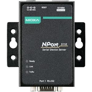 MOXA NPort 5110 ---ZONDER - Adapter - Seriële apparaatserver met 1 poort, 10/100 Ethernet, RS232, DB9 mannelijk, ZONDER voedingsadapter