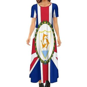 Anguilla vlag dames zomer casual korte mouwen maxi-jurk ronde hals bedrukte lange jurken 7XL
