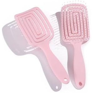 Vierkant Hol Haar Hoofdhuid Massage Kam Haarborstel Antistatisch Nat Droog Krullend Ontklitter Haarborstel Nylon Salon Haarstyling Tools(Pink)
