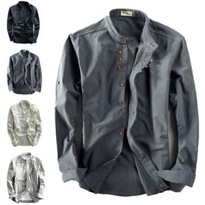 Heren Katana Japan Style Shirt, Heren Katoen Linnen Staande Kraag Double Breasted Shirt, Chinese kraag Shirts voor Mannen, Donkergrijs, 4XL