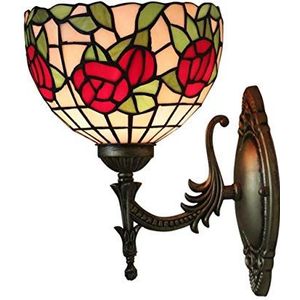 Vintage Roze LED -Wandlamp, Tiffany -Stijl, Handgemaakt, Bloemen Glas In Lood, Bedmuurlampje Voor Slaapkamer