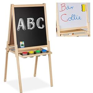 Relaxdays krijtbord staand, 2 in 1, magneetbord, verstelbaar schoolbord met accessoires, tekentafel kinderen, naturel